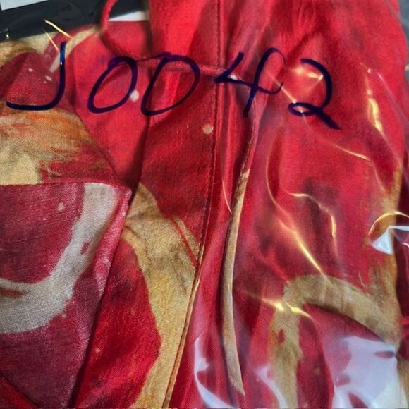 NWT APNY Apparel Women's Blouse Red with Gold Circles Bell Sleeve Tie Front S - Picture 10 of 10